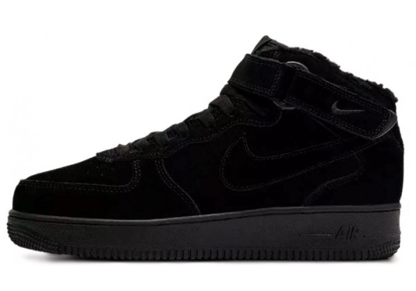 Кроссовки Nike Air Force 1 07 Mid Black с мехом